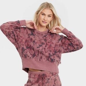 JoyLab Maroon Marble Acid Wash Crewneck Pullover Size Large